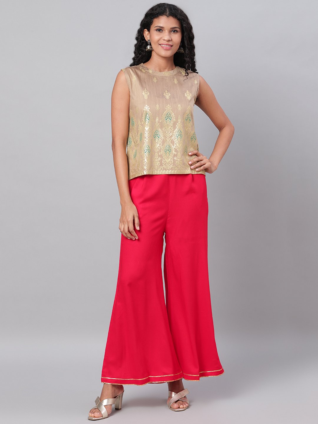 Women's Red Solid Na Polyester Na Palazzo