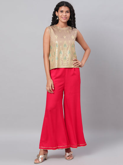 Women's Red Solid Na Polyester Na Palazzo