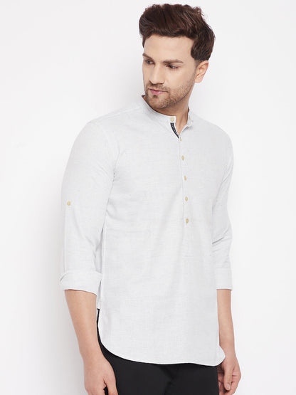 Men's Cream Color Short Kurta with Band Collar