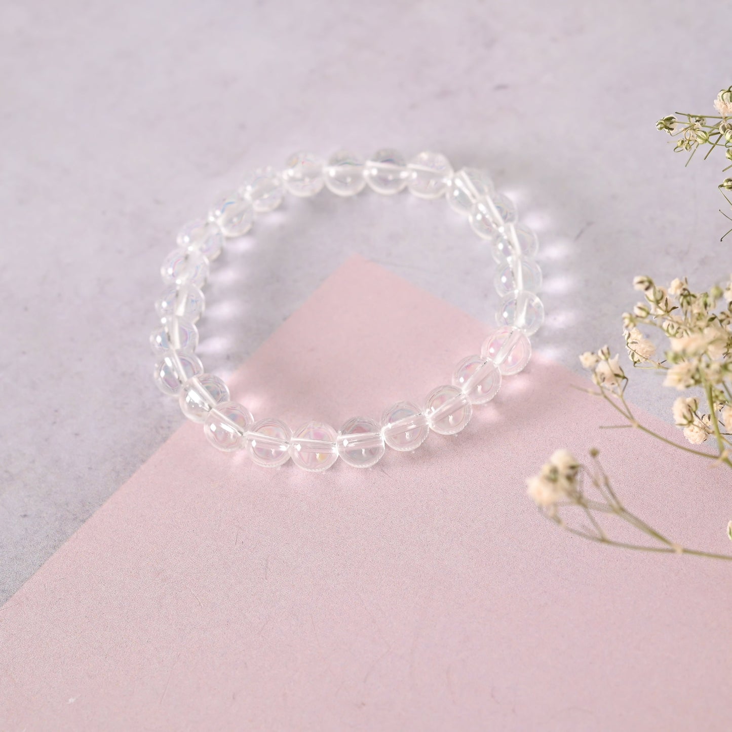 Unisex Transparent & White & Black Marbel Crystal Elasticated Bracelet