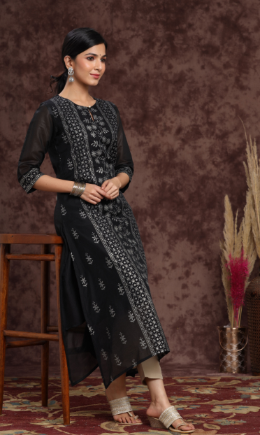 Women's Modal Chanderi Printed Straight Kurta