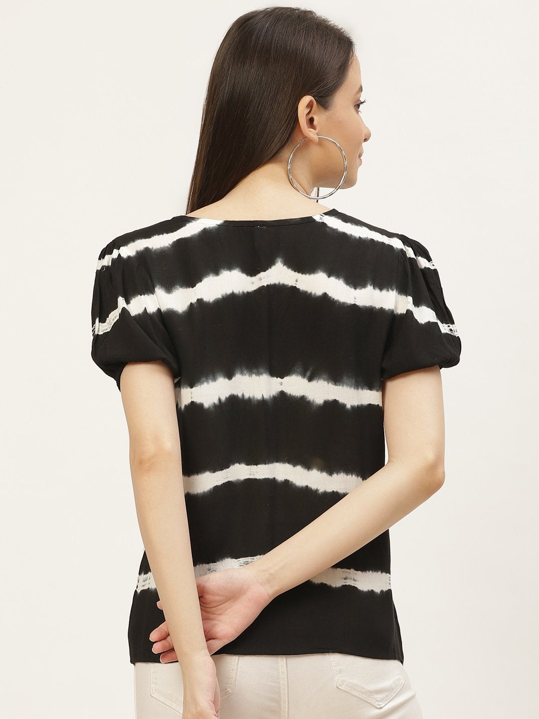 Women's Black Rayon Tie-Dye Top (1pc)