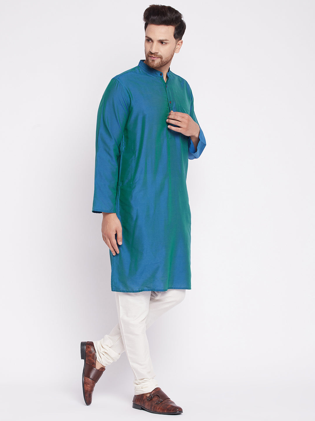 Men's Long Kurta with Band Colla
