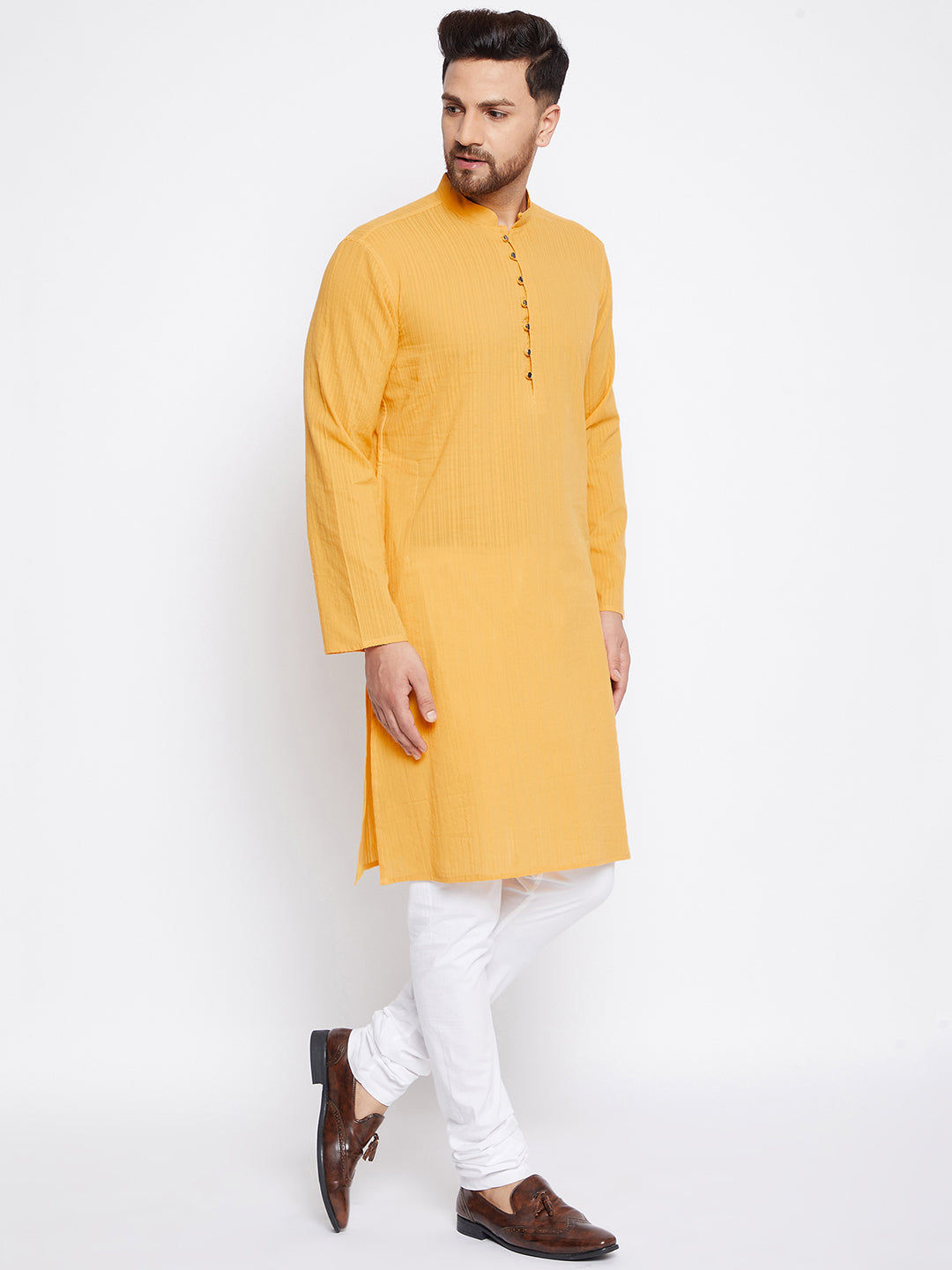 Men's Cotton Yellow Straight Kurta