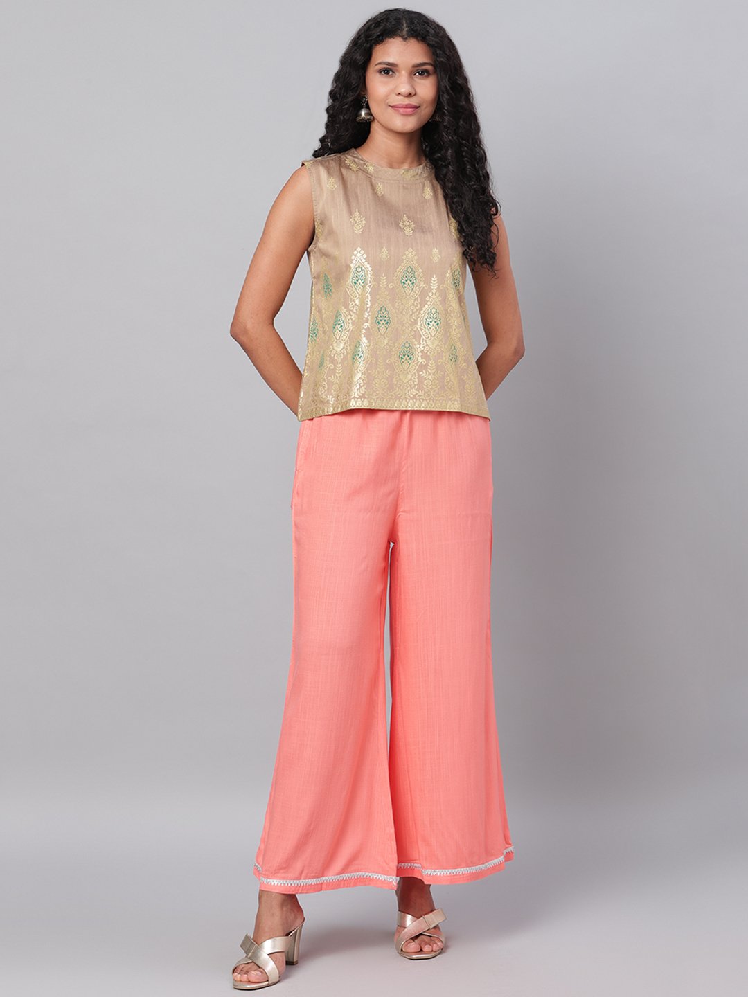 Women's Orange Solid Na Polyester Na Palazzo