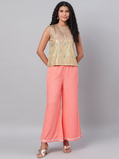 Women's Orange Solid Na Polyester Na Palazzo