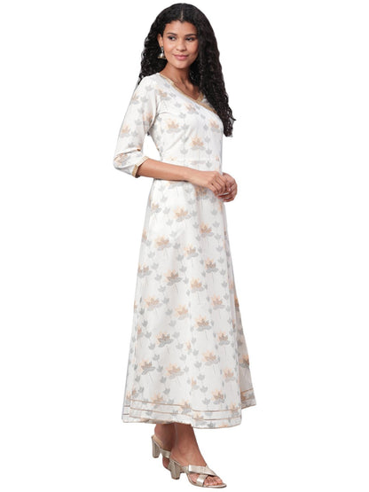Women's Multi Printed 3/4 Sleeve Cotton V Neck Dress