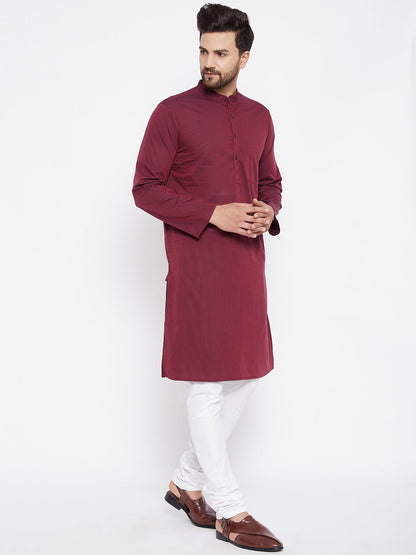 Men's Maroon Striped Straight Kurta