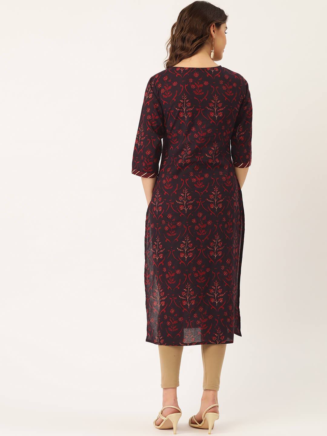Women's Cotton Printed with Adda mirror work & Gotta detailing Kurta