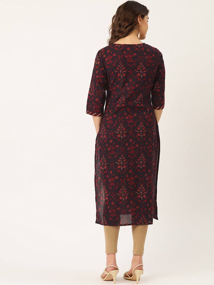 Women's Cotton Printed with Adda mirror work & Gotta detailing Kurta