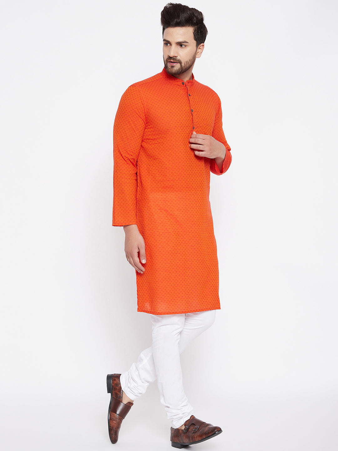 Men's Cotton Orange Straight Kurta