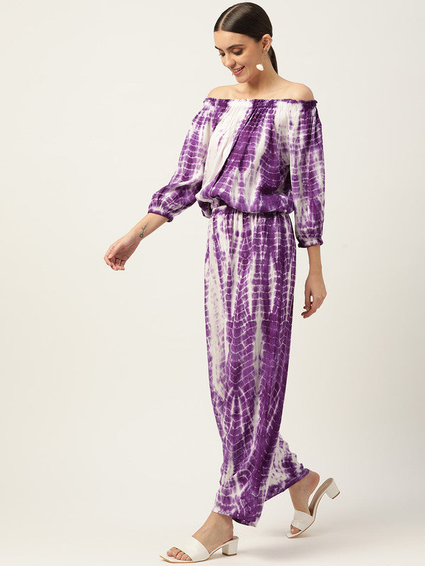 Women's Purple White Tie Dyed Co-Ords