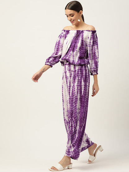 Women's Purple White Tie Dyed Co-Ords
