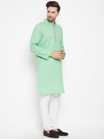 Men's Green Color Long Kurta with Band Collar