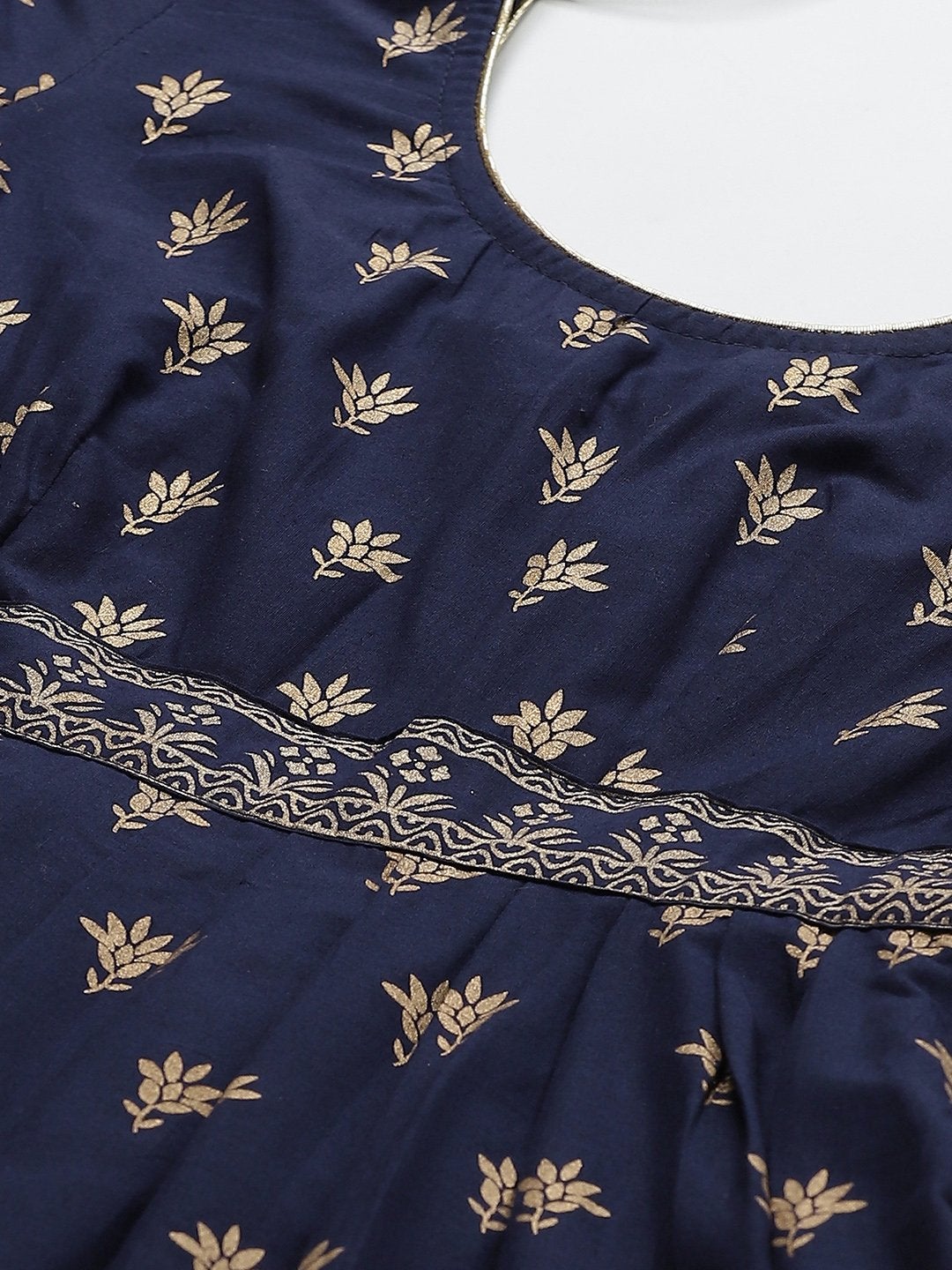 Women's Golden Print Blue Stylish Cotton Anarkali Kurta