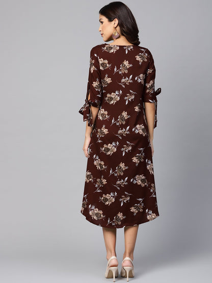 Women Maroon Printed Dress by Myshka (
