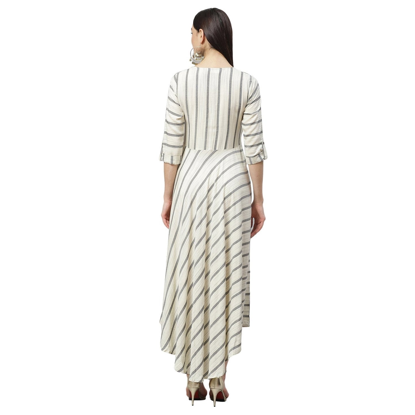 Women's Multicolor Rayon Printed 3/4 Sleeve Round Neck Casual Dress