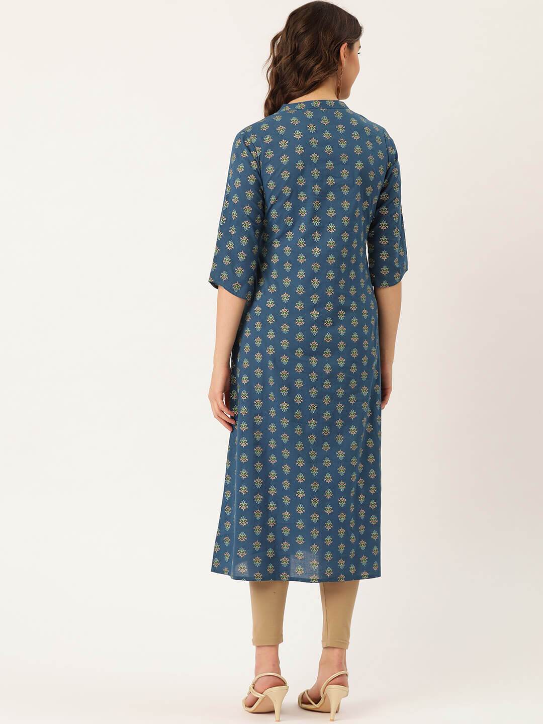 Women's Cotton Gold Printed with Gold Buttons Kurta