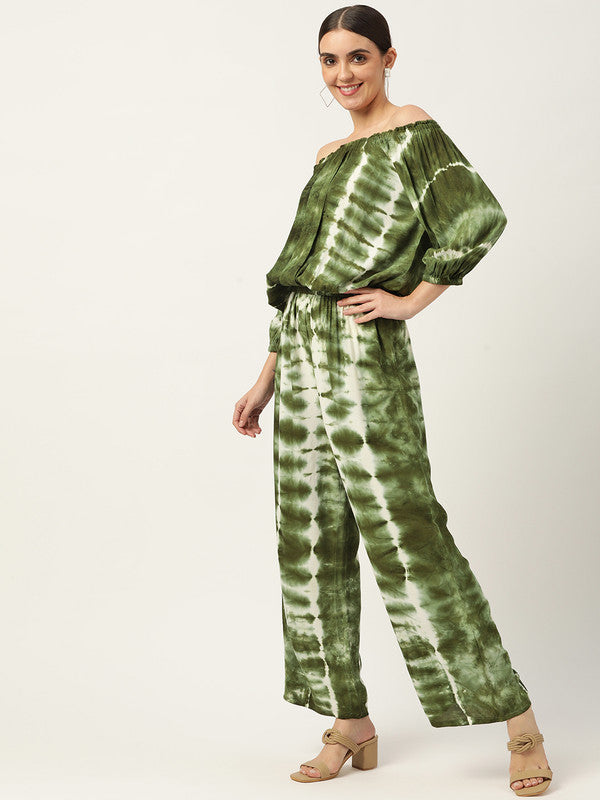 Women's Olive Green White Tie Dyed Co-Ords