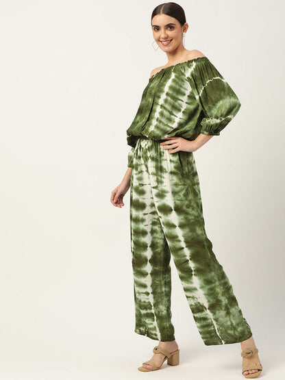 Women's Olive Green White Tie Dyed Co-Ords