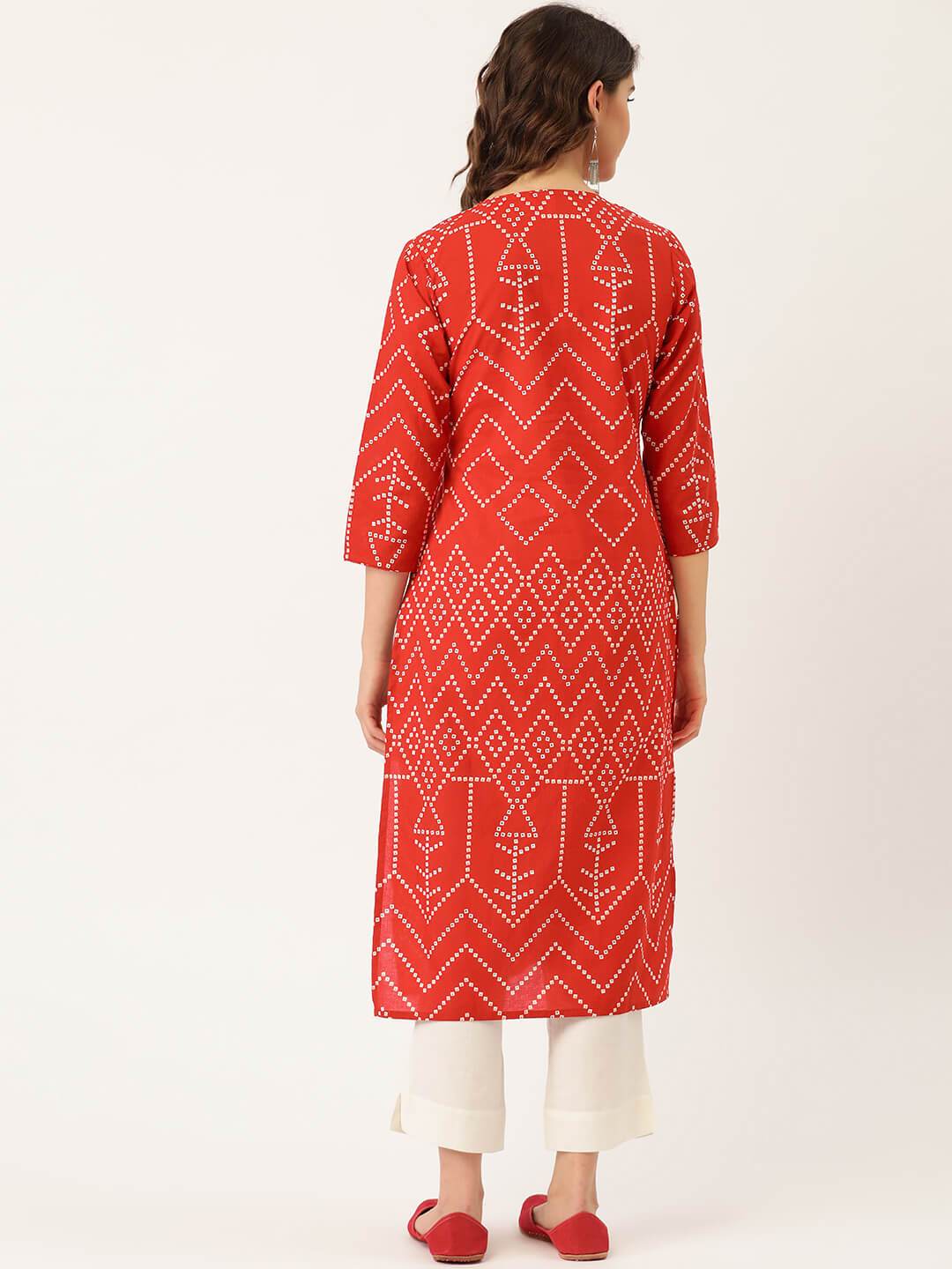 Women's Rayon Bandhani Printed with Mirror embroidery work Kurta
