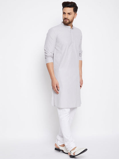 Men's Cotton Striped Grey Kurta