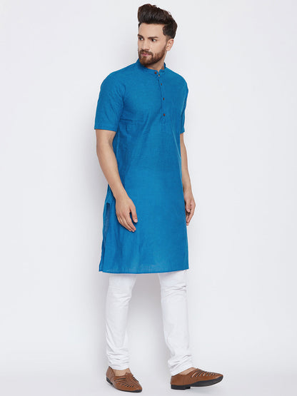 Men's Royal Blue Solid Kurta