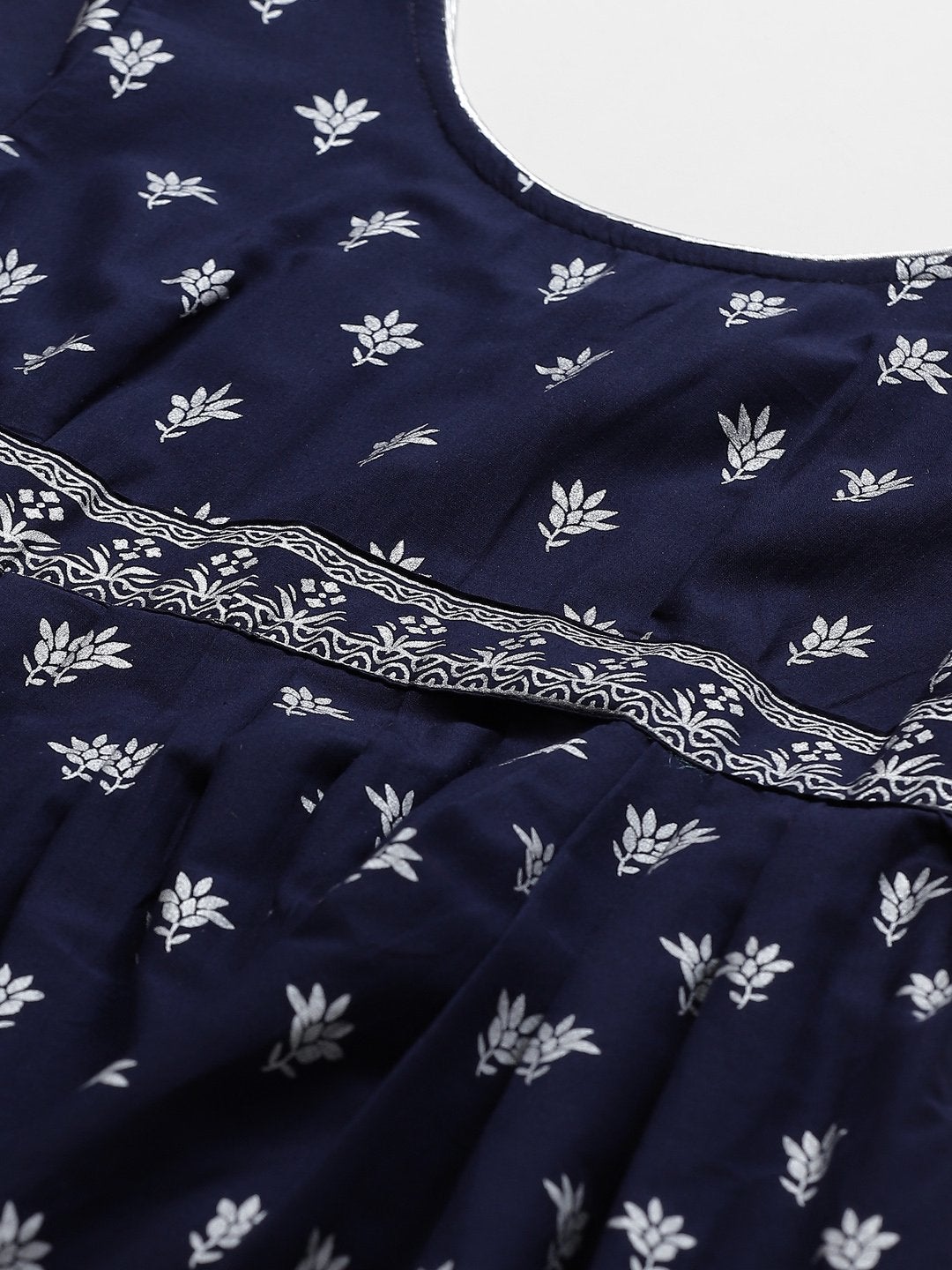 Women's Blue Silver Print Stylish Cotton Anarkali Kurta