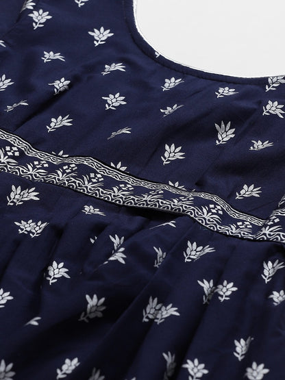 Women's Blue Silver Print Stylish Cotton Anarkali Kurta
