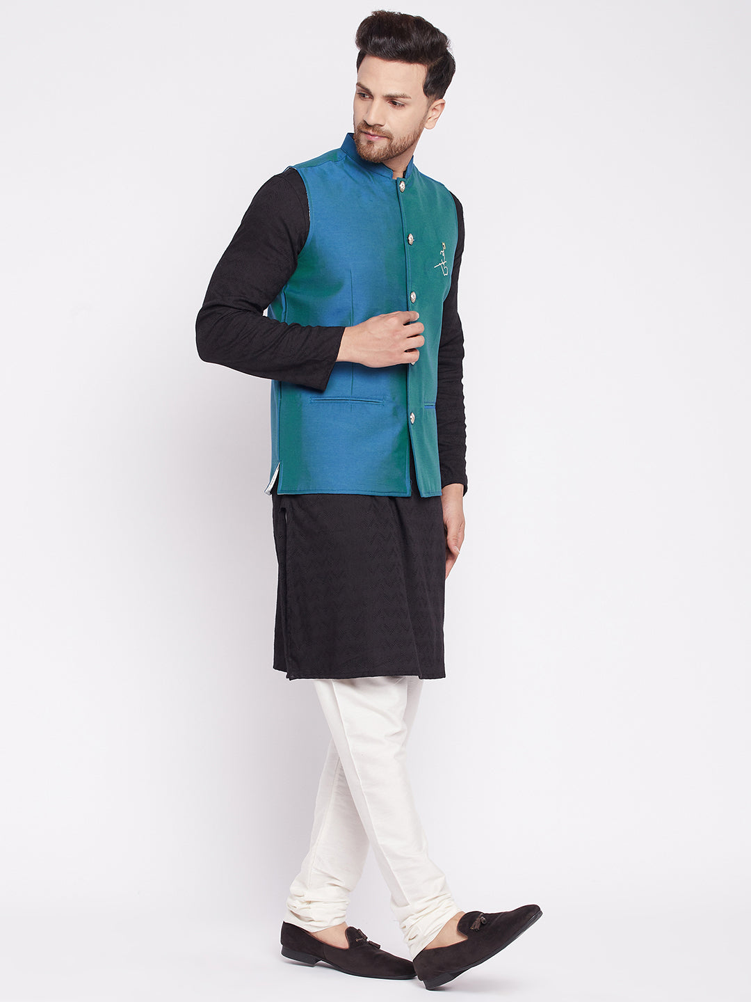 Men's Nehru Jacket With Embroided Insignia Of Lord Krishn
