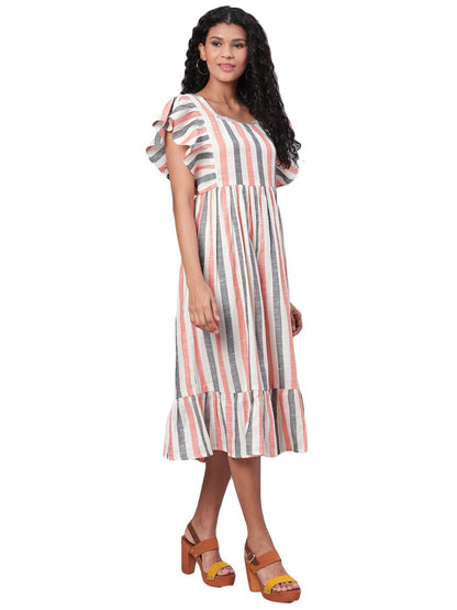 Women's Multi Printed Sleeveless Cotton Square Neck Dress