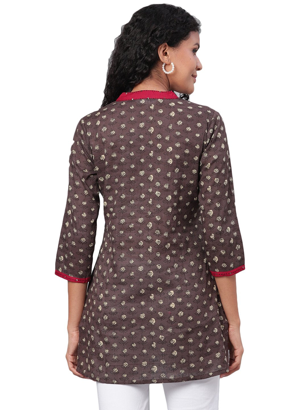 Women Brown Printed Cotton Kurta by Myshka (