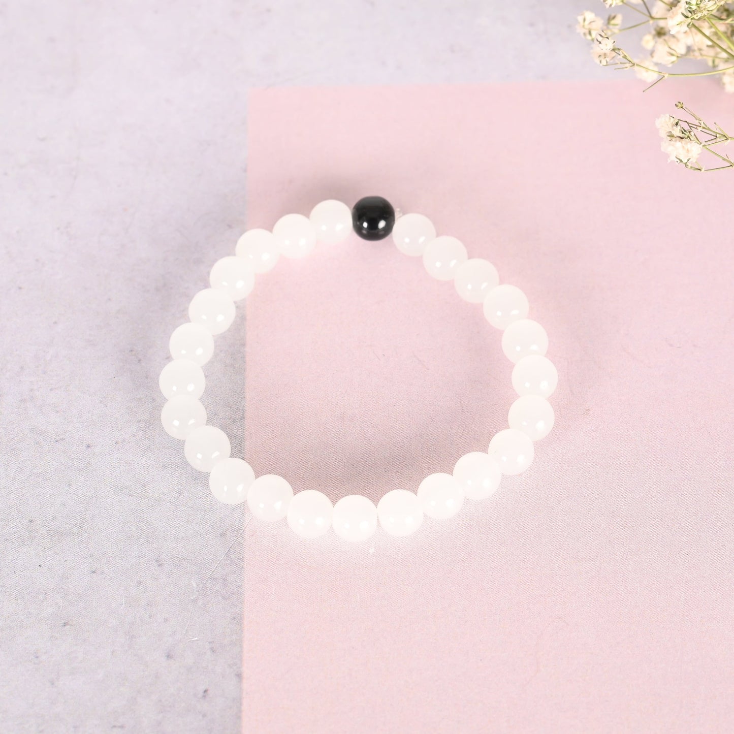 Unisex White & Black Marbel Crystal Elasticated Bracelet