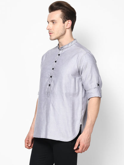 Men's Grey Cotton Shirt Kurta