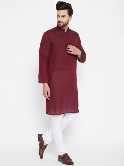 Men's Cotton Maroon Straight  Kurta