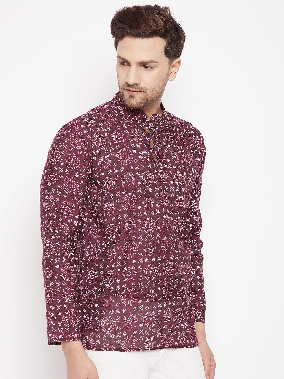 Men's Maroon Color Kurta with Slit Neckline