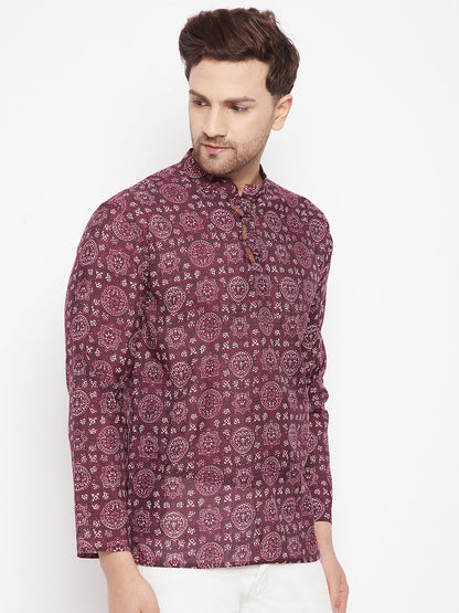Men's Maroon Color Kurta with Slit Neckline