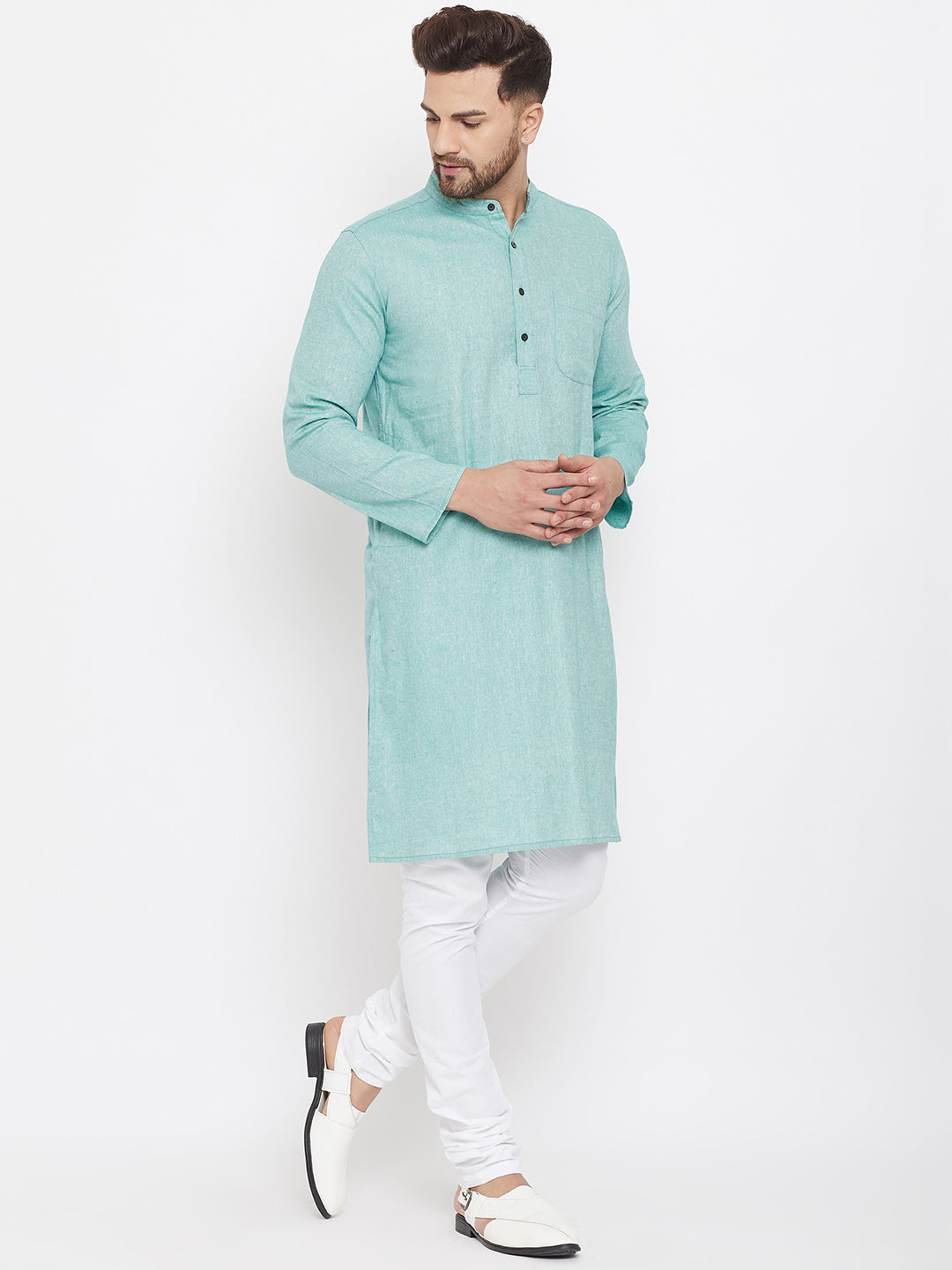 Men's Aqua Blue Cotton Kurta