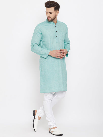Men's Aqua Blue Cotton Kurta