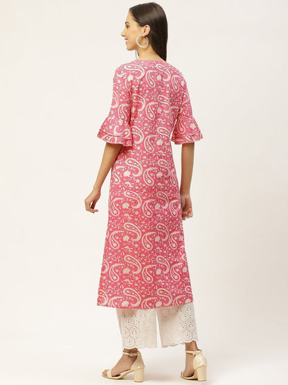 Women's Pink Cotton Staright Kurta