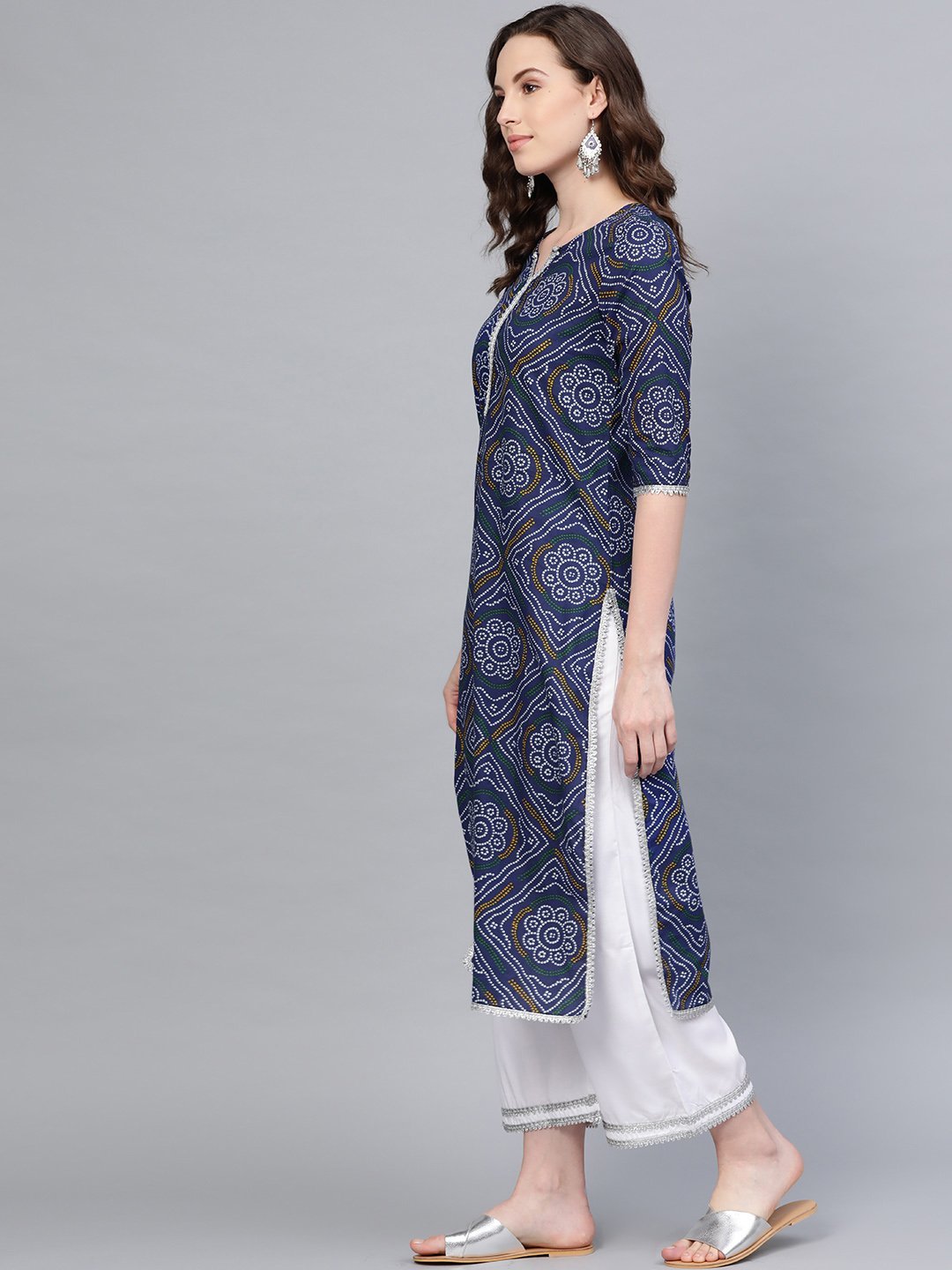 Women Blue Cotton Printed Kurta Palazzo Set by Myshka (