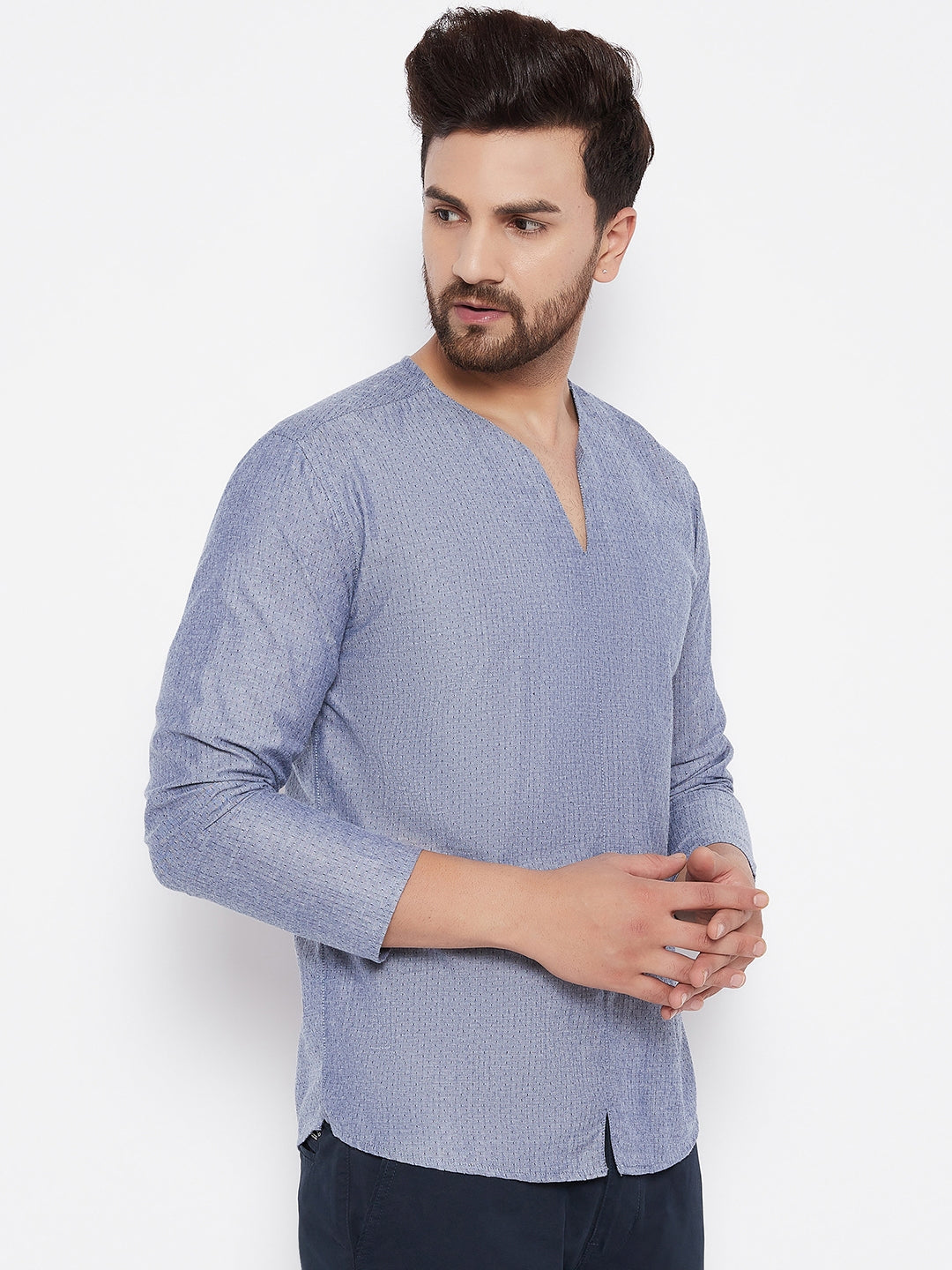 Men's Grey Solid Cotton Kurta