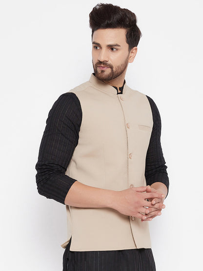 Men's Beige Woven Design Jacket