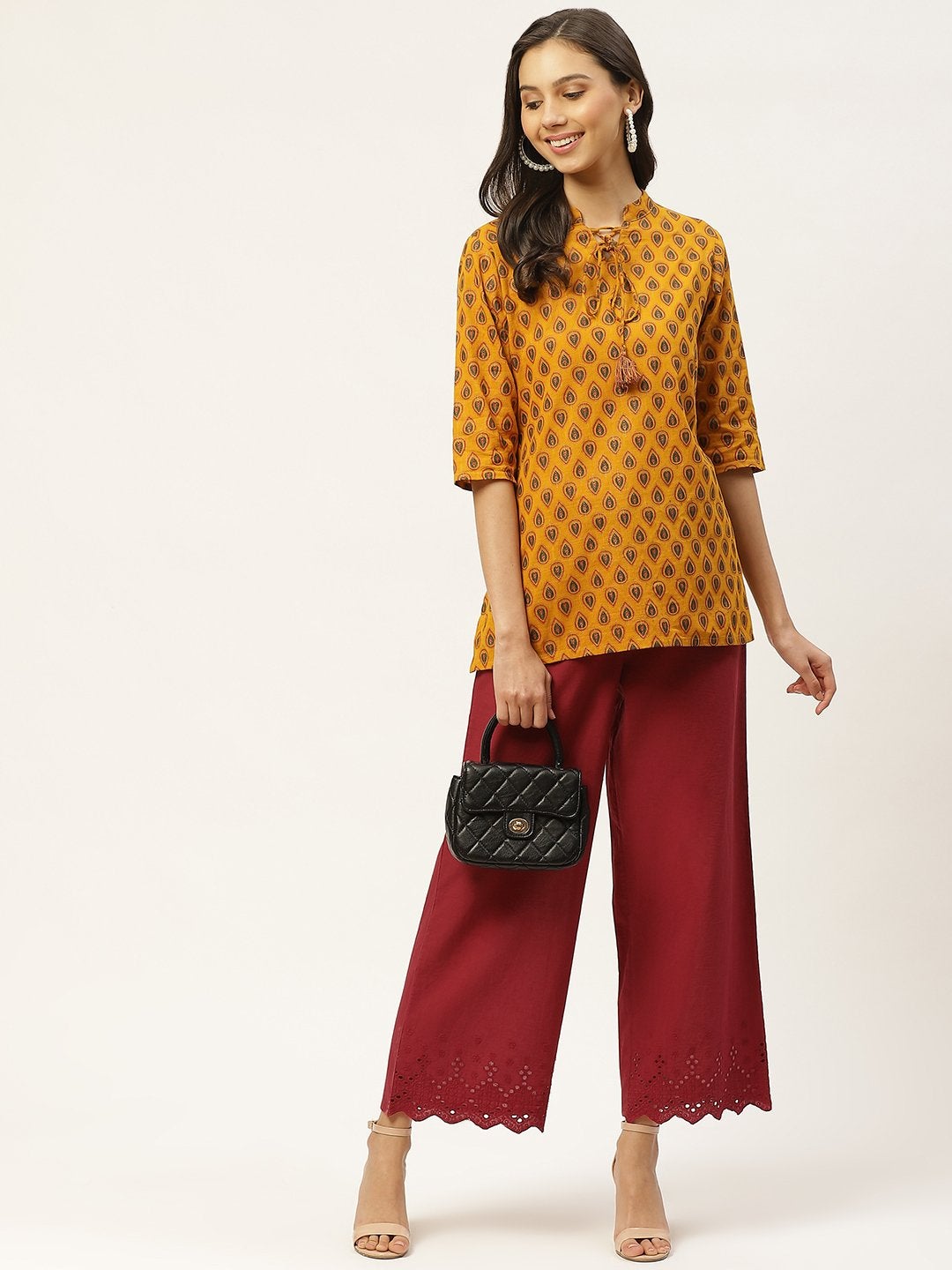 Women's Solid Schiffli Straight Cotton Palazzos