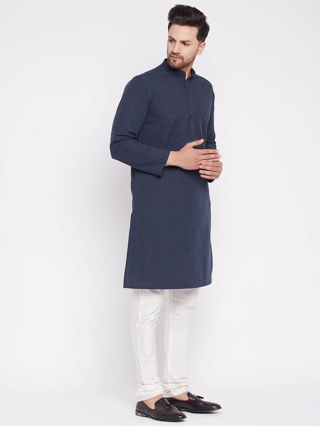 Men's Long Kurta with Band Colla