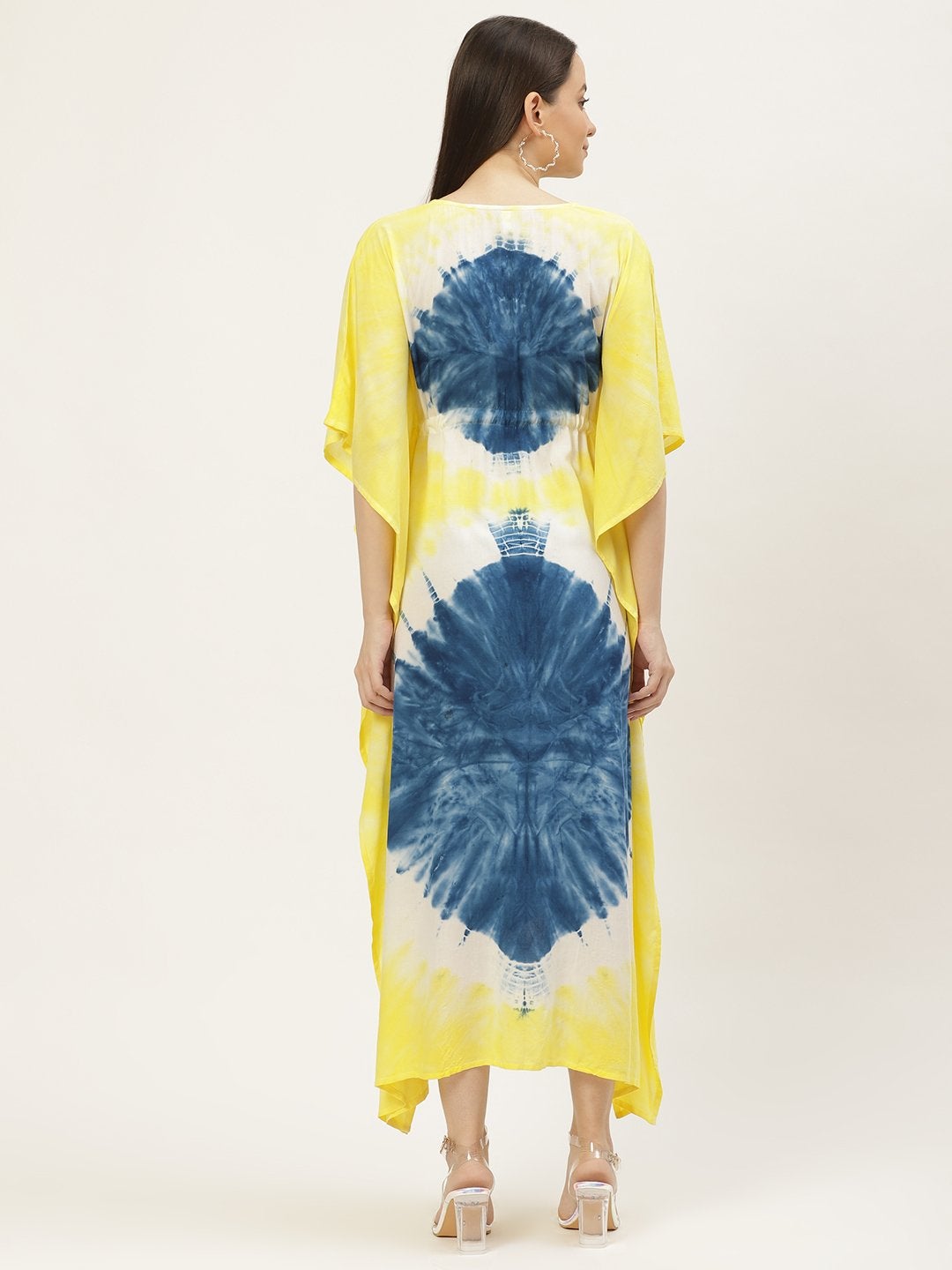 Women's Yellow & Blue Tie-Dye Kaftan Dress (1pc)