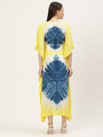 Women's Yellow & Blue Tie-Dye Kaftan Dress (1pc)
