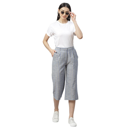 Women Grey Cotton Culotte Trouser by Myshka (