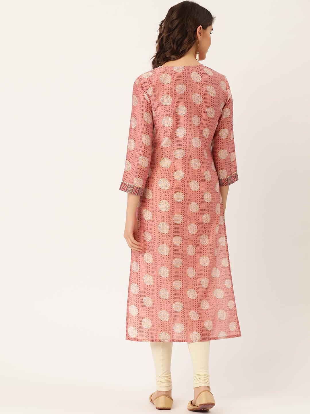 Women's Rayon Printed & Handwork Mirror detailing Yoke Kurta