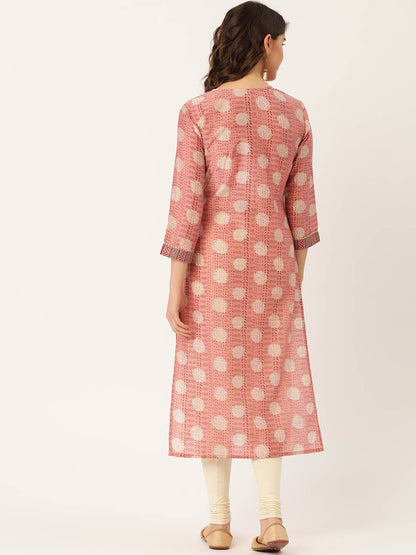 Women's Rayon Printed & Handwork Mirror detailing Yoke Kurta